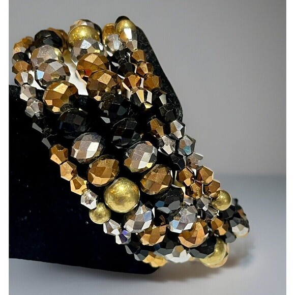 Bracelet AB Bronze Silver Black Glass Faceted Beads Flexible Wire Wrap Womens - Picture 1 of 7
